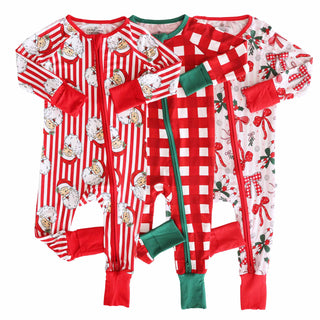 Caden Lane Baby Footies Christmas Bamboo Convertible Zip Rompers
