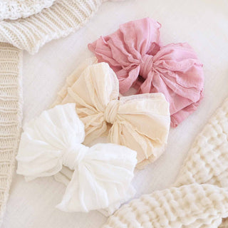 Caden Lane Hair Bows Snow Large Ruffle Knit Bow | Sweet & Simple