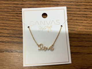 Canvas Necklaces Love Pearl Studded Script Necklace in Worn Gold