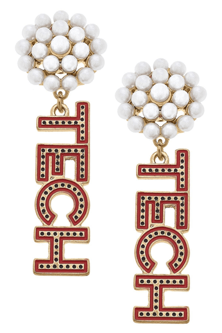 Canvas Women's Earrings Texas Tech Red Raiders Pearl Cluster Dotted Enamel Drop Earrings