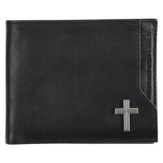 Christian Art Gifts Wallets for Men Black Leather Wallet With Silver Cross