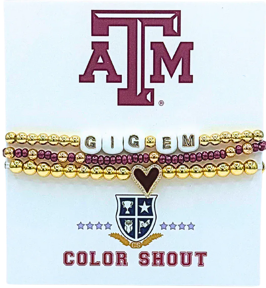 Color Shout Women's Bracelets Texas A & M College Love Stack Bracelet Set