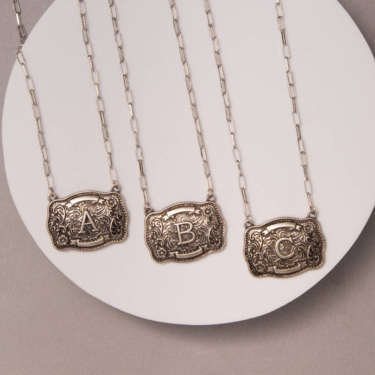 Western Buckle Initial Necklace