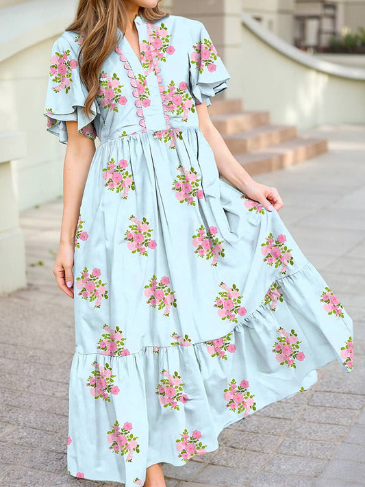 Flutter Sleeve Floral Maxi Dress