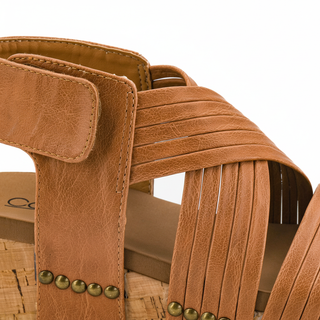 Detail shot of straps and cork wedge