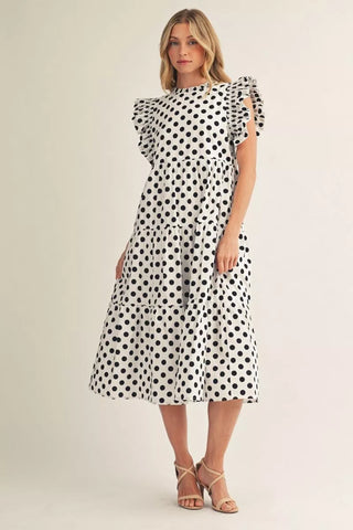 Polka Dot Ruffle Sleeve Dress