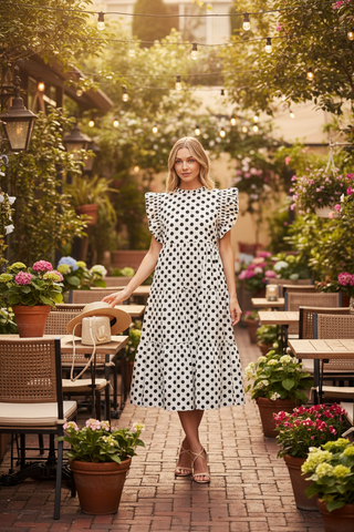 Polka Dot Ruffle Sleeve Dress