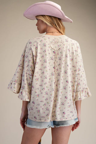 Easel Women's Tops Printed Washed Cotton Loose Fit Top