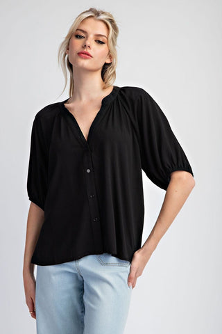 Eesome Women's Tops Black Half Sleeve Blouse