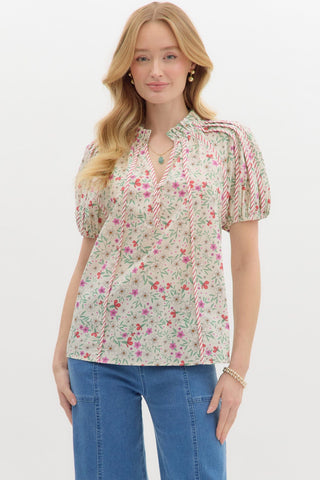 Entro Women's Tops Floral and Stripe Top