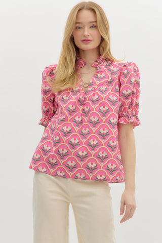 Entro Women's Tops Floral Scallop Top