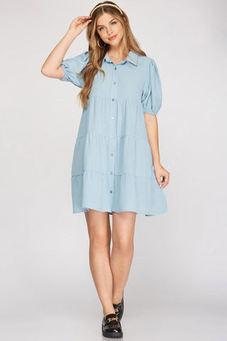 Entro Women’s Dress Puff Sleeve Tiered Dress