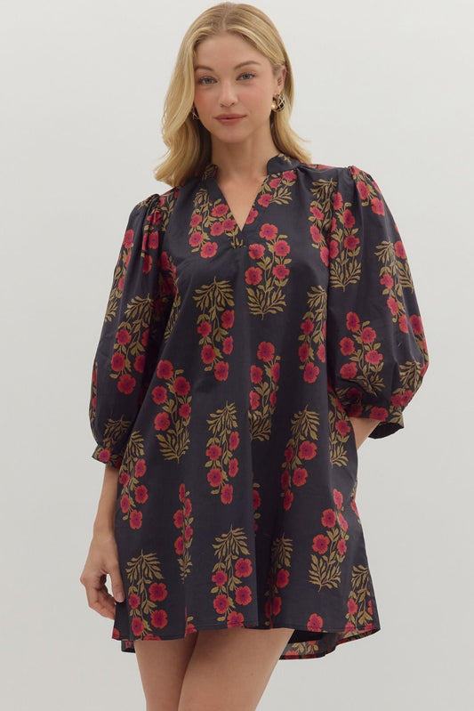 Black Floral Midi Dress