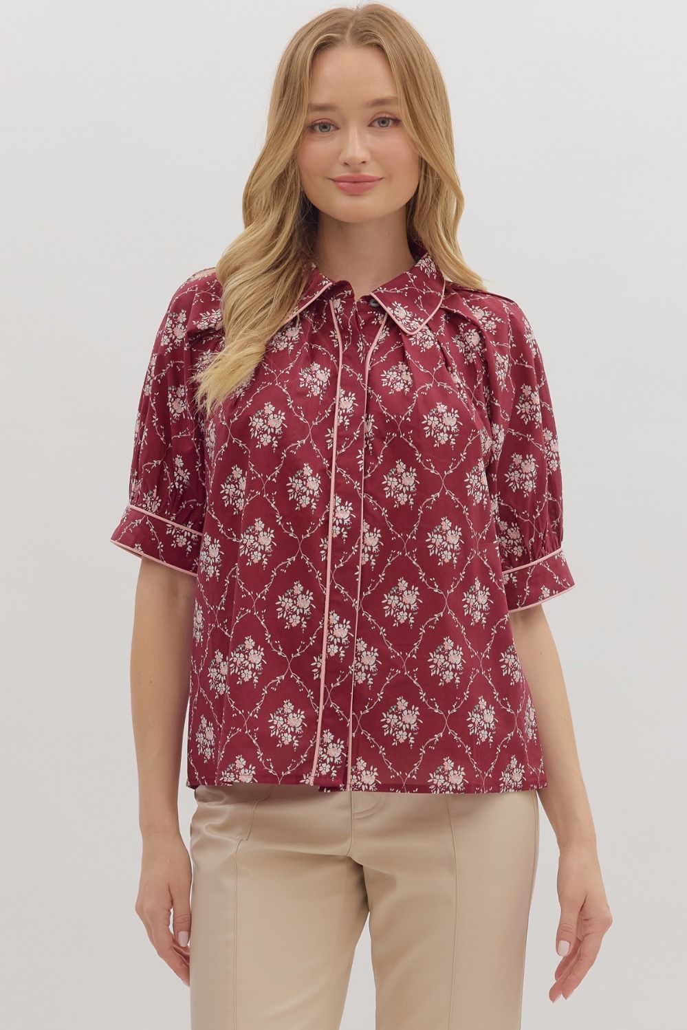 Burgundy Floral Print Top