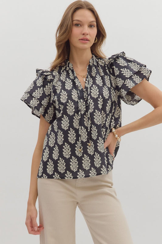 Black Ruffle Sleeve Top