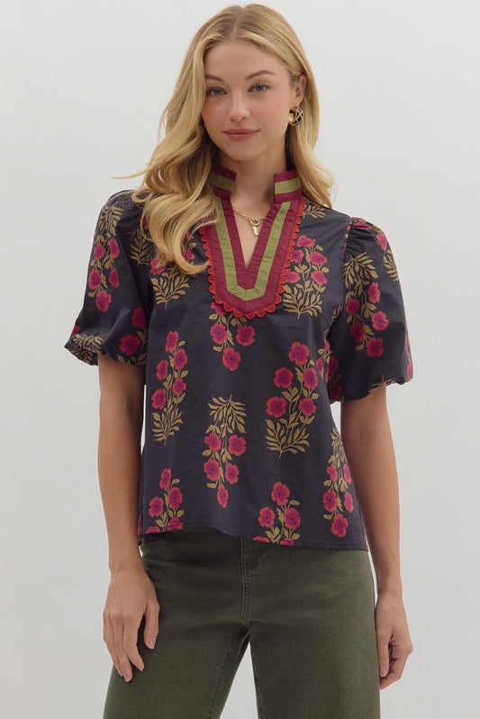 Black Floral Top