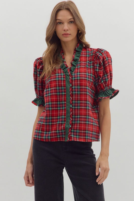 Christmas Plaid Ruffle Top
