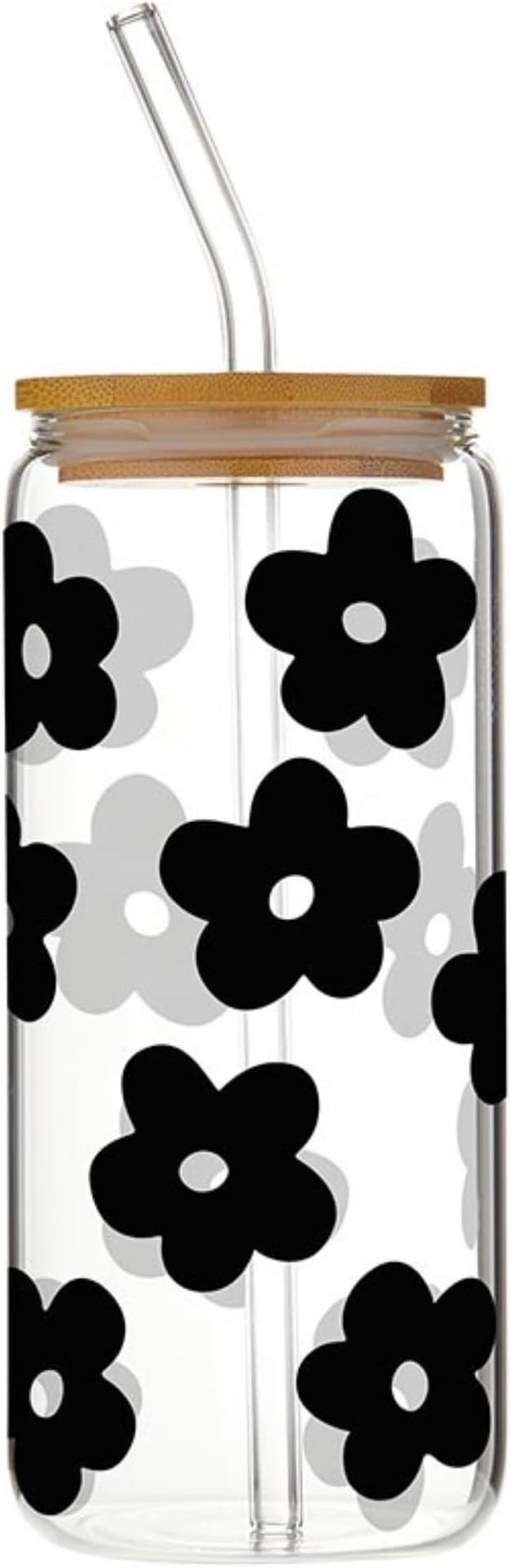 Black Flowers Glass Tumbler