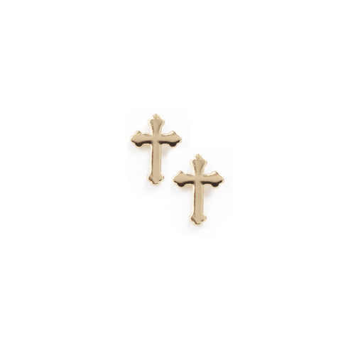 Gold Ornate Cross Stud Earrings