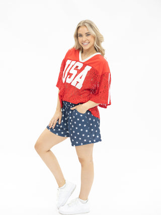 GRACE+EMMA by Southern Grace Women's Bottoms Blue and White Star Shorts