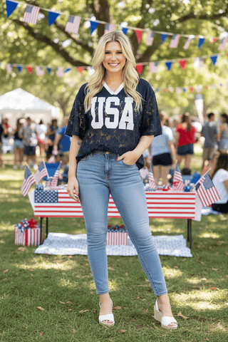 GRACE+EMMA by Southern Grace Women's Tops Lace USA Jersey Top
