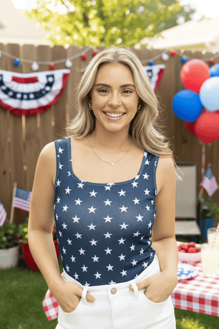 GRACE+EMMA by Southern Grace Women's Tops Navy Stars Ribbed Knit Tank Top