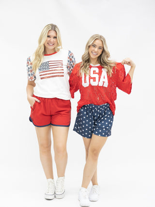 GRACE+EMMA by Southern Grace Women's Tops White with Sequin American Flag Top