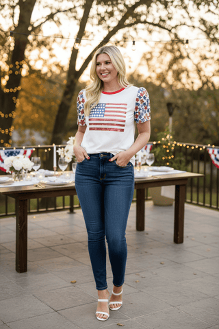 GRACE+EMMA by Southern Grace Women's Tops White with Sequin American Flag Top