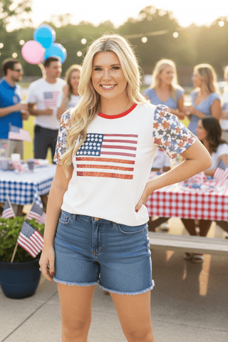 GRACE+EMMA by Southern Grace Women's Tops White with Sequin American Flag Top