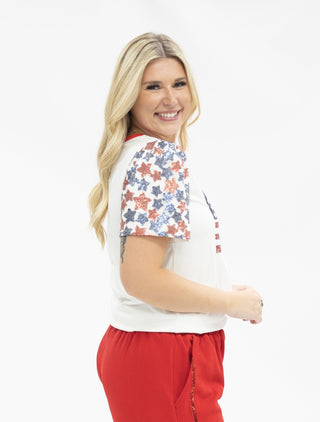 GRACE+EMMA by Southern Grace Women's Tops White with Sequin American Flag Top