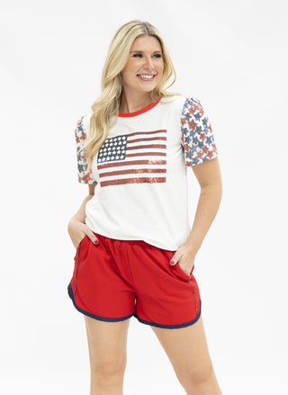 GRACE+EMMA by Southern Grace Women's Tops White with Sequin American Flag Top