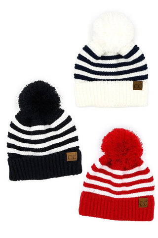 Hana Women's Hats Adult CC Pom Pom Striped Beanie