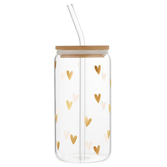 Gold Hearts Glass Tumbler