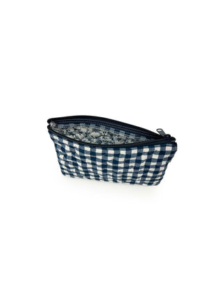 Ida Mae Home Cosmetic Bag Anita Gingham Navy Quilted Makeup Bag