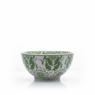 Green Pattern Stoneware Bowl side angle view showing bowl shape