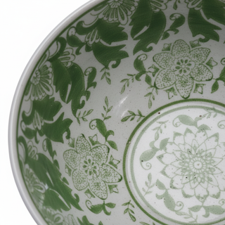Green Pattern Stoneware Bowl close-up showing pattern detail and stoneware texture