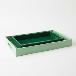 Decorative Hobnail Edge Green Trays stacked or nested together showing set