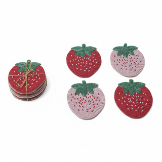Set of Beaded Strawberry Coasters stacked together showing complete set