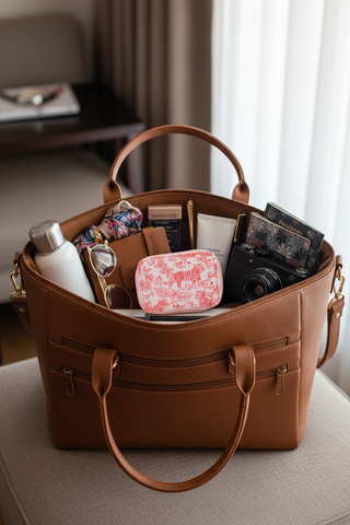 Tiger Travel Pill Case in purse or travel bag with essentials