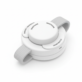 3-in-1 wireless charger angled shot highlighting all three charging zones on white background