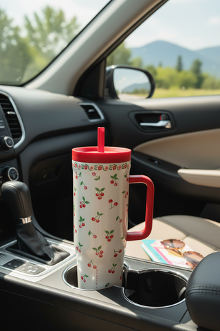 40oz Rifle Paper Cherries Cruiser in car cup holder