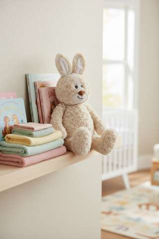 Benny the Cuddle Bunny displayed on nursery shelf