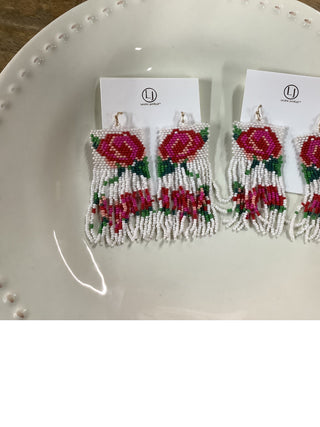 Pink Rose Seed Bead Earrings