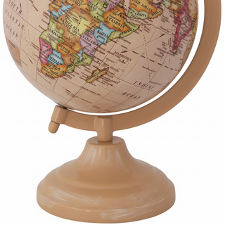 Globe On Metal Stand close-up showing globe detail and metal stand craftsmanship