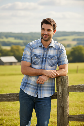 Lifestyle shot of western shirt worn outdoors