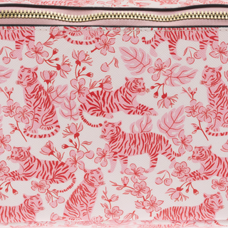 Tiger Jumbo Cosmetic Bag close-up showing tiger pattern and fabric texture