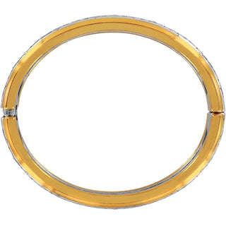 Brighton Intrigue Narrow Hinged Bangle in two-tone gold and silver with engraved edges, top view