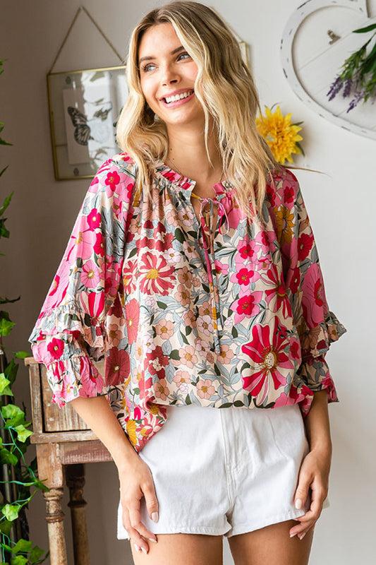 pink floral blouse 