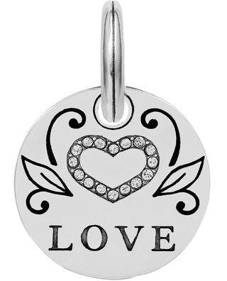 Brighton silver charm with crystal heart and LOVE text engraving
