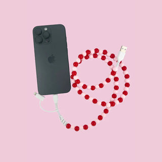 JILLIAN INK LLC Electronics Red and Pink Beaded Phone Charger with Dual Cables